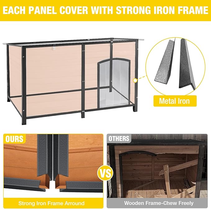 Aivituvin Extra Large Dog House Outdoor Heated Dog Kennel with Insulation Liner for Winter Strong Iron Frame Insulated Dog Cage with Heater,59"