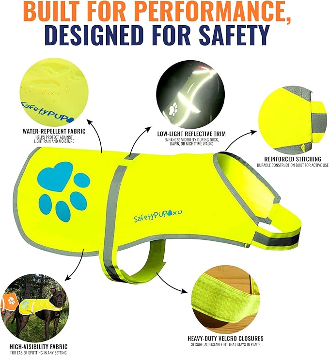 Dog Reflective Vest – Hi-Vis Fluorescent Visibility That Helps to Safeguard Your Pet On/Off Leash in Urban & Rural Areas (Yellow, X-Small)