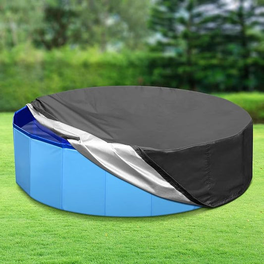 32 inch Foldable Dog Pet Bath Pool Cover, Portable Round Collapsible Pool Cover with Oxford Cloth Material and Drawstring Design for Dog Pet Pool, Waterproof and Dustproof (Black)
