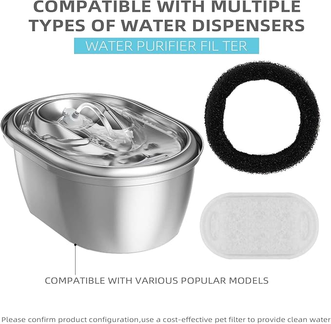 Cat Water Fountain Filter Compatible with Stainless Steel Dispenser, Efficient Filtration with Coconut Shell Activated Carbon and Fresh Water (12 Filters+12 Sponges)