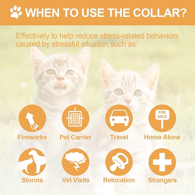 4 Pcs Cat Calming Collar Adjustable Lavender Scent Relaxing Cat Collar with 2 Pendant for Puppies Reduce Stress Aggression Anxious, up to 15 Inches(Orange)