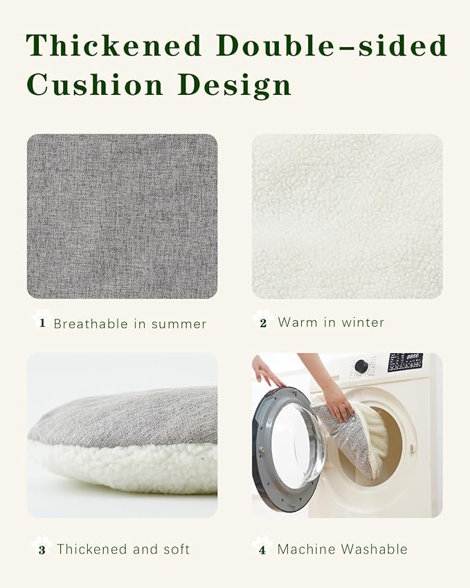 Cat House for Indoor Cat, Large Double Cat Houses Cat Bed Cave, Handwoven Rattan Pet Beds with One Soft Pad, 17 x 17 x 17 Inches Foldable Kitten Hideaway in Living Room Gray