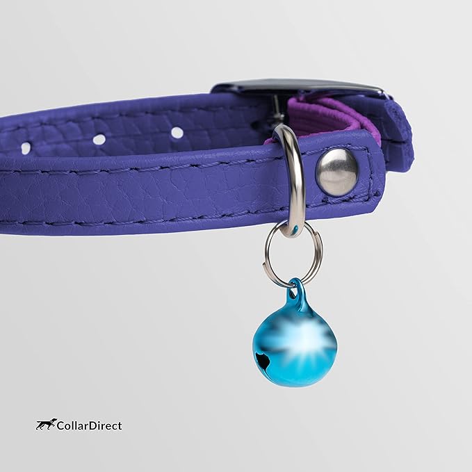 CollarDirect Leather Cat Collar, Kitten Collar with Removable Bell Black Blue Red Orange Lime Green (6-7 Inch, Purple)