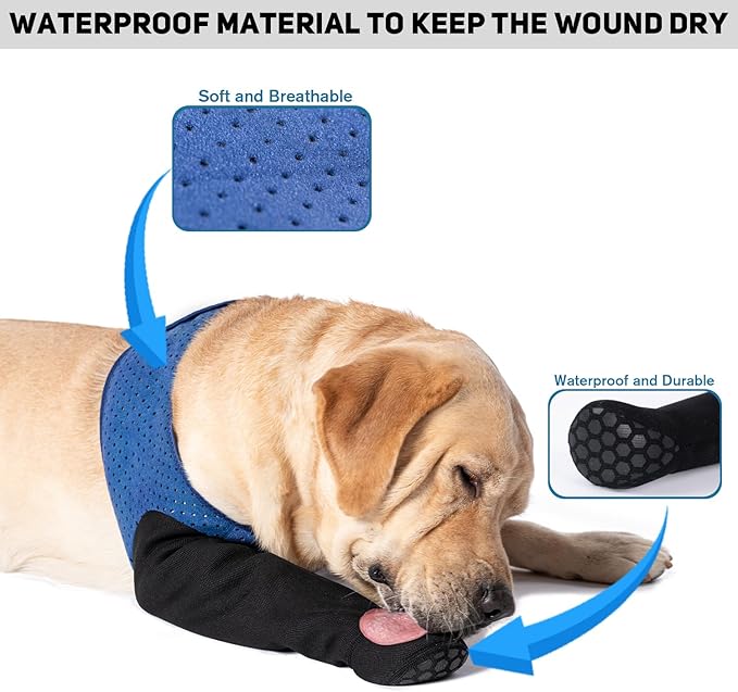 COODEO Dog Socks to Prevent Licking Paws, Healing Boots & Paw Protectors with Non-Slip Bottoms for Wound Protection, Waterproof Sleeve Shoes for Licking（Blue，3XL_Right