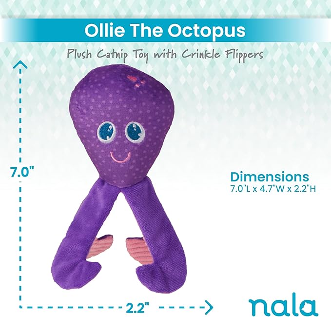 Caitec Presents Nala Cat Ollie The Octopus - Catnip Toy - Interactive Cat Toy - Chew Toy - Pillow Toy, 2 Pack