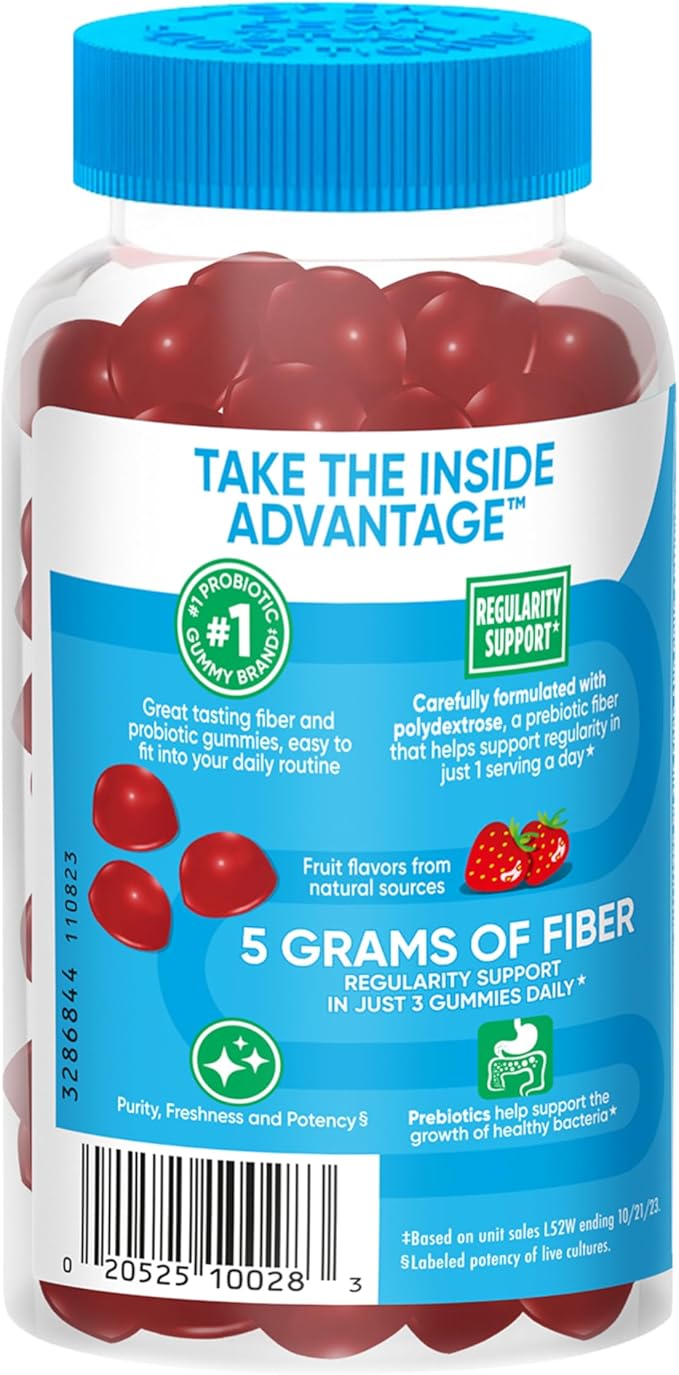 Digestive Advantage Prebiotic Fiber Gummies + Probiotics for Gut Health, 5g Prebiotic Fiber Plus 1 Billion CFU Probiotic, Supports Digestive Health & Regularity, (60ct Bottle) Strawberry Flavor*