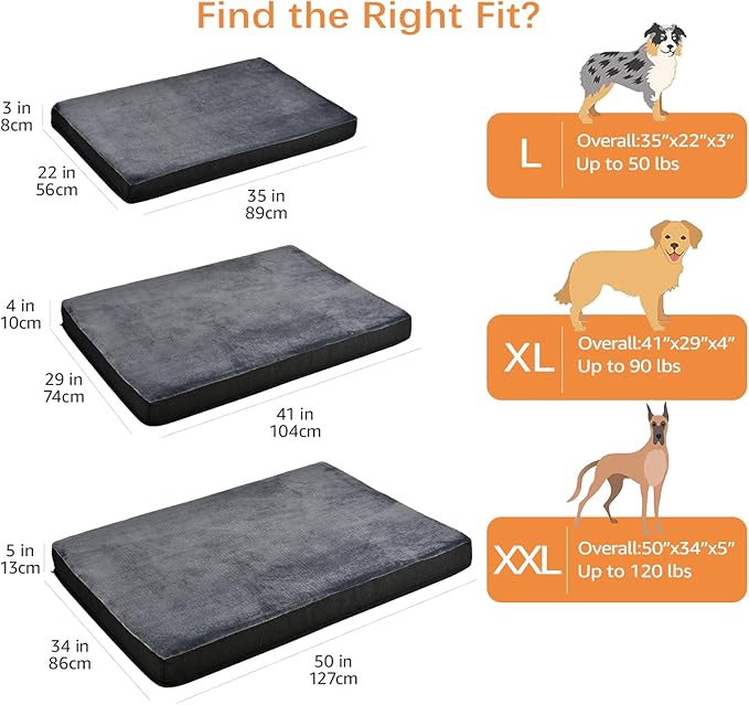 Amazon Basics Dog Bed with Cooling Gel Memory Foam, Pressure-Relief Support for Dogs up to 50lbs, Non-Slip Bottom, Machine Washable Cover, Large Sized (35" x 22"), Grey