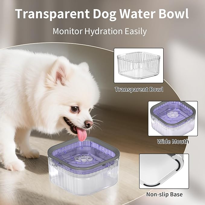 3L Dog Water Bowl No Spill 101oz Large Capacity Spill Proof Slow Drinking Water Feeder No Splash Pet Water Bowl Vehicle Carried Travel Dog Bowl for Sloppy Messy Drinkers Cats(Purple)