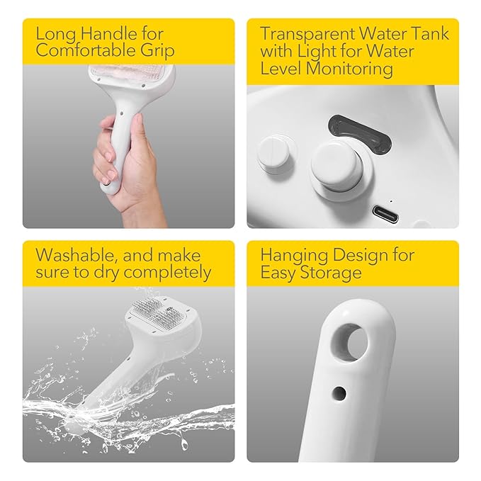 Cat Steam Brush for Shedding, Self Cleaning Cat Brush with Water Spray, 3-in-1 Design for Massage, Hair Removal, and Cleaning, Steamy Brushes for Indoor Cats and Dogs (White)