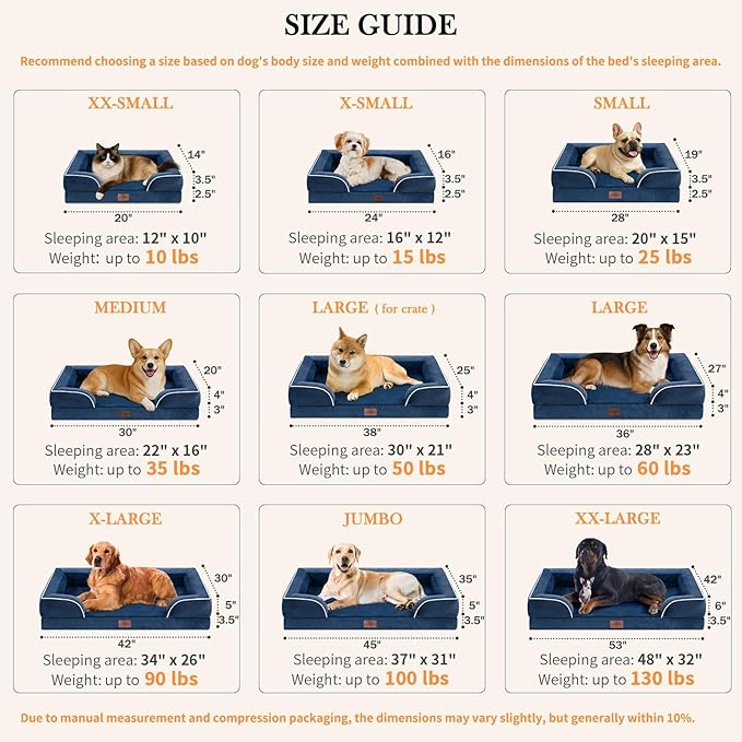 Comfort Expression PV Washable Jumbo Dog Bed for Extra Large Dogs, Waterproof Orthopedic Dog Beds, Jumbo Breed Pet Sofa Couch with Removable Cover & Non-Slip Bottom(Navy Blue)
