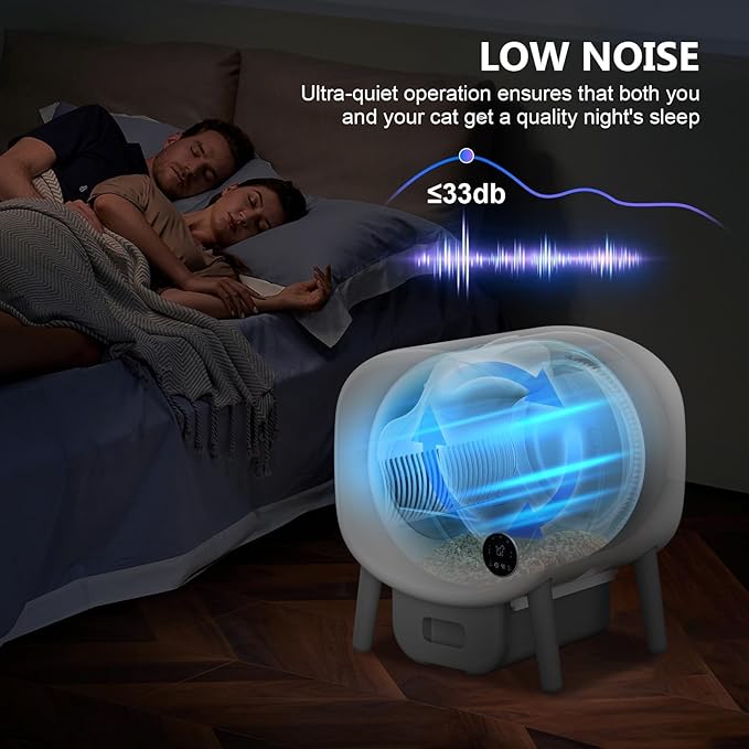 Cumrige Self Cleaning Litter Box, Large Capacity Automatic Cat Litter Box Self Cleaning for Cats, App Control,Safety Protection, 2 Roll Garbage Bags,White & Grey