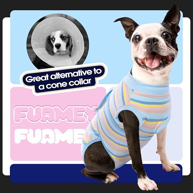 FUAMEY Recovery Suit for Dogs After Surgery,Soft Breathable Dog Bodysuit E-Collar & Cone Alternative Surgical Suit,Male Female Dog Neuter Spay Suits Anti Licking Wounds Onesie Blue Yellow Stripes M