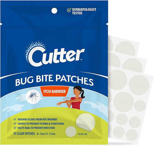 Cutter Bug Bite Patches Itch Relief Hydrocolloid Patches for Kids & Adults, Absorbs Fluids, Helps Heal, Prevents Scratching, Mosquito Itch Relief, Hydrocortisone & Suction Tool Alternative, 51 Count