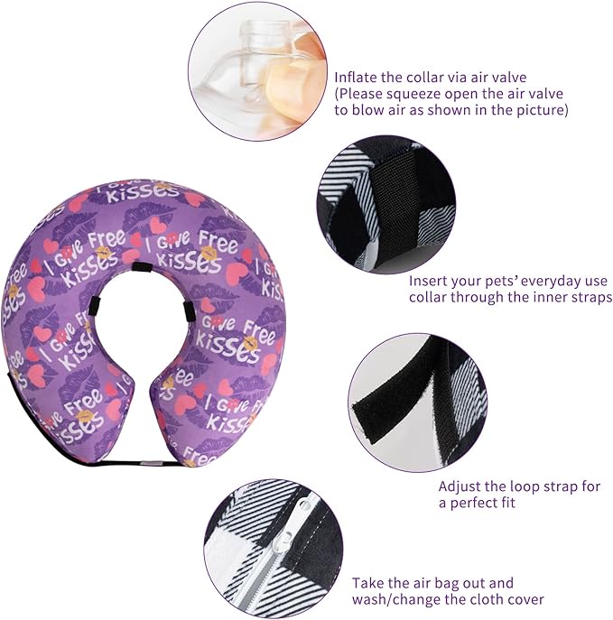 CuteBone Inflatable Dog Neck Donut with Removable Soft Fleece Covers for Small/Medium/Large Dogs and Cats After Surgery GWB06XL