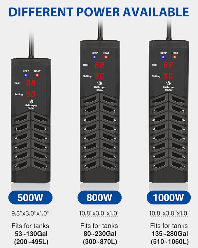 fishkeeper 800W Submersible Aquarium Heater – Ultra-Safe Digital Fish Tank Heater for 80-230 Gallon, Leaving Water Auto Power-Off, PID Intelligent Fast Heating, 59°F-93°F Accurate Temperature Control