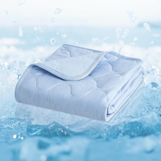 Cozy Bliss Leakproof Cooling Blanket for Small Dogs – Q-Max>0.4, Durable & Washable Dog Cooling Mat for Hot Weather, Soft Pet Throw & Couch Protector for Puppies & Cats, 25x35 Inch, Heather Cool Blue