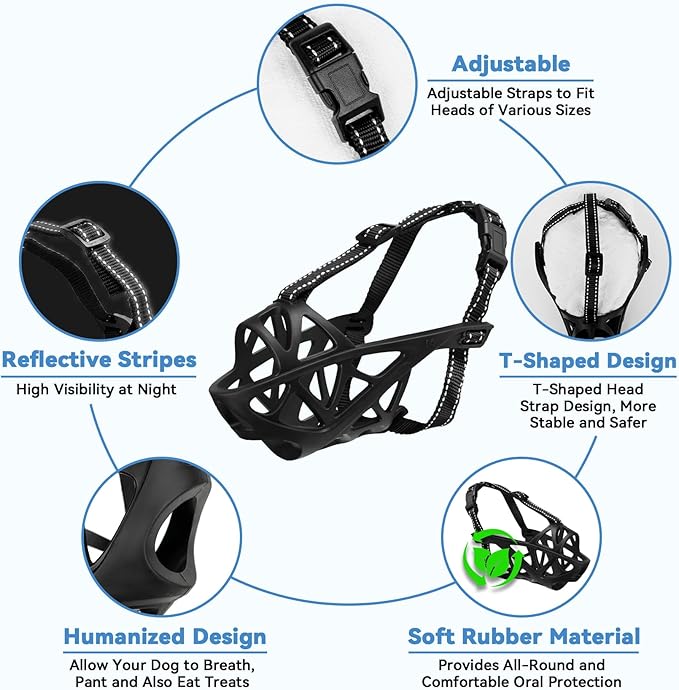 Dog Muzzle for Large Dogs, Breathable Basket Muzzles for Small, Medium and X-Large Aggressive Dog, Allows Panting Drinking, Suitable for Grooming Trimming Training (Black, M)