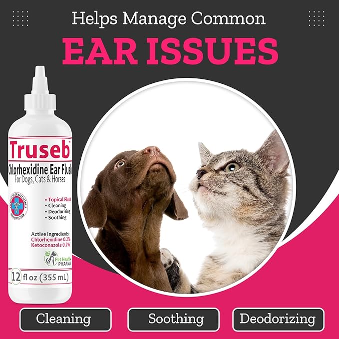 All Natural Ear Flush for Dogs & Cats, Ketoconazole & Chlorhexidine Ear and Vet-Strength Ear wash with a Light Scent (USA) (Ketoconazole & Chlorhexidine Ear Flush, 12 oz)