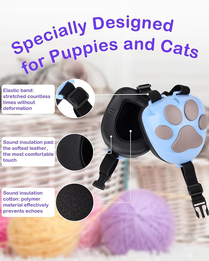 Calming Earmuffs for Cats and Small Dogs - for Anxiety Relief - Noise Canceling for Fireworks, Thunderstorms, Pet Grooming & Force Drying - Dog Ear Muffs Noise Protection (Blue, Small)