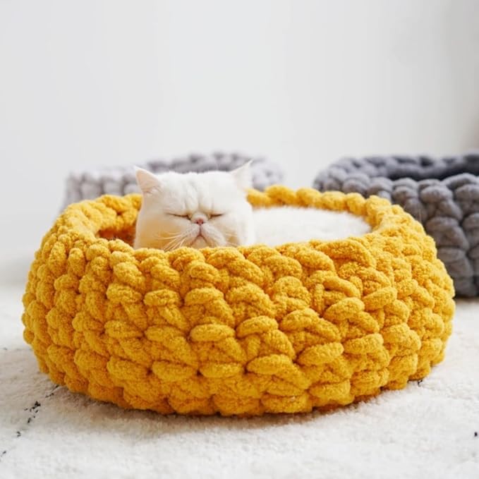 Cat Nest Bed – Premium Handwoven Washable Extra Soft Round Cave House for Indoor Kitten & Kitty, Small & Large (DGreen,Medium)