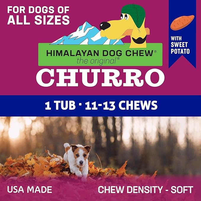 CHURRO Himalayan Cheese Treat Tub | Sweet Potato Churro | Lactose Free - Gluten Free - Grain Free | USA Made | for All Breeds | 11-13 Churros | Real Sweet Potato and Himalayan Cheese