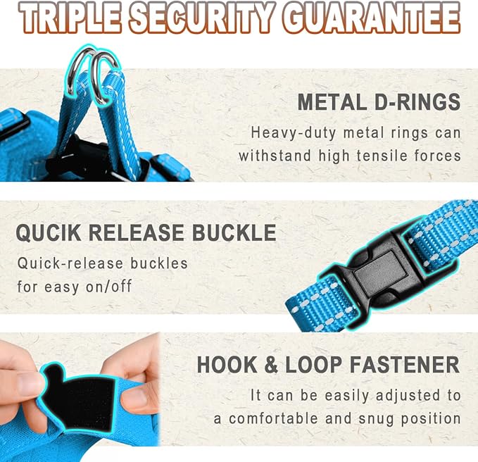 Dog Harness Step in Dog Vest Harness, Reflective Adjustable Puppy No Pull Harness Breathable Soft for Small and Medium Dogs Cats, Blue, XS