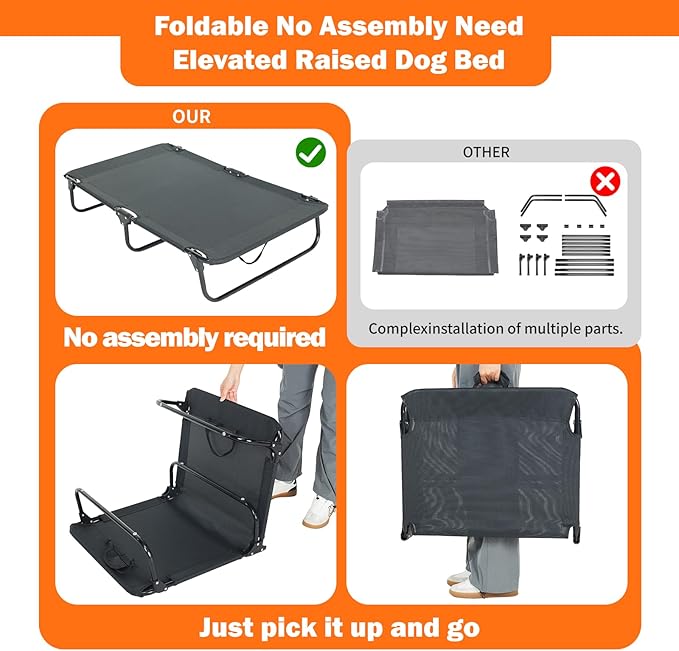 Dog Elevated Bed Foldable Portable Raised Bed Camping cot Outdoor Summer Dog Bed (Medium, Grey-Textilene)