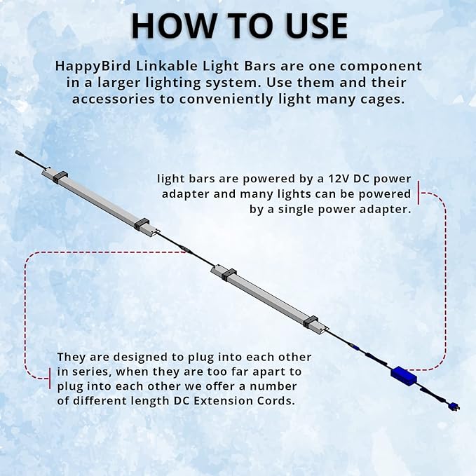 HappyBird Lightning (A Divison of M&M Cage) 18" LED linkable Light bar Without Power Source for Multiple Bird Breeder Cages, Full Spectrum LED. - Will NOT Run ON ITS OWN (6 Pack)
