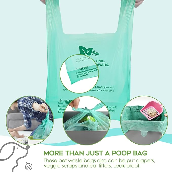 Compostable Dog Poop Bags for Swivel Bin & Rake Dog Pooper Scooper, AYOTEE Heavy Duty Poop Bags for Dogs Biodegradable,Tear-Free Large Dog Bags for Poop 50 Packs, Dog Waste Bags with Handles, Green