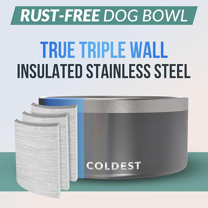 Coldest Dog Bowl - Anti Rust Metal, Non Slip, 3 Layers Insulated Stainless Steel Dog Bowls - Spill Proof & Heavy Duty - Water Bowl for Dogs, Cats & Pets, Dish Washer Safe (200 oz,Stardust Glitter)