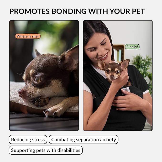 Dog Sling Carrier for Small Dogs - Anti-Anxiety Cat Sling, Puppy Pouch - Pet Sling in Gray Black Blue Green Pink Yellow (Black, Standard)