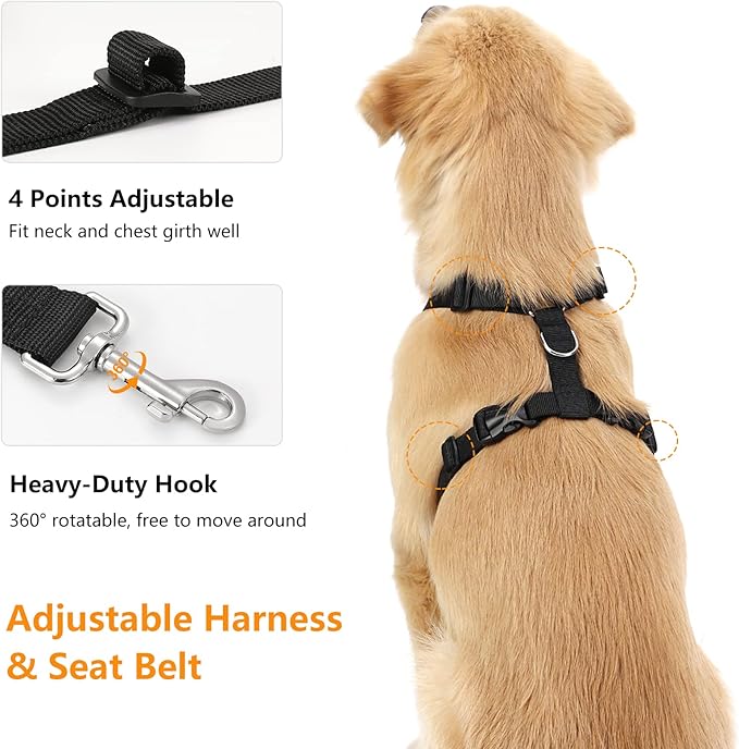 Dog Seat Belt, Safety Vest Dog Car Harness with Adjustable Buckle Dog Seat Belt for Vehicle Nylon Pet Safety Seat Belts Heavy Duty(XXL, Black)