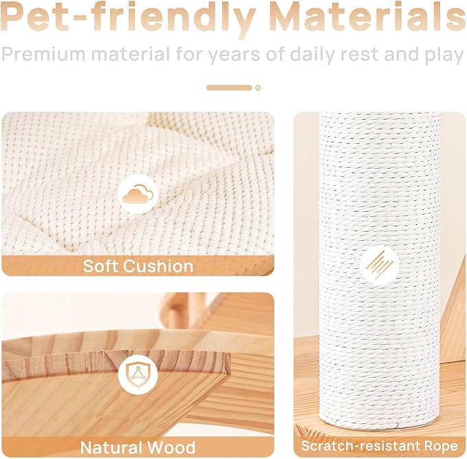 77‘’ Modern Cat Tree, Tall Wood Cat Tower for Indoor Cats Large Adult, Heavy Duty Cat Tree with Scratching Post, Luxury Kitty Condo, Sturdy Cat Furniture with 1 Transparent Bed and 3 Climb Labber