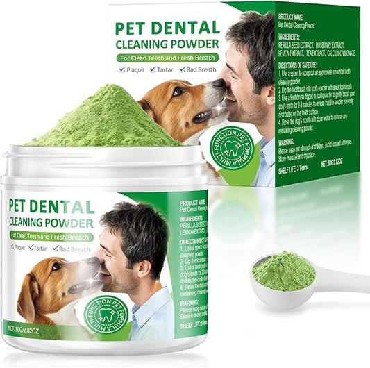 Dog Dental Powder,Dog Teeth Cleaning Powder,Dog Dental Cat Dental Care,Cat and Dog Teeth Cleaning,Canine Plaque Remover Helps Reduce Bad Breath,Improve Pet's Oral Cavity and Freshen Breath（80G）