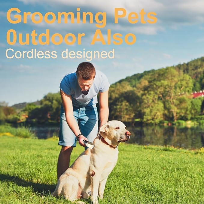 Dog Pet Grooming Kit Low Noise - Cordless Rechargeable Clippers for Dogs/Cats - Upgraded Accessory Version with Two Scissors and a Storage Bag (Gold)