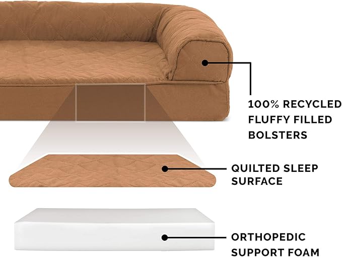 Furhaven Orthopedic Dog Bed for Large Dogs w/ Removable Bolsters & Washable Cover, For Dogs Up to 125 lbs - Quilted Sofa - Toasted Brown, Jumbo Plus/XXL