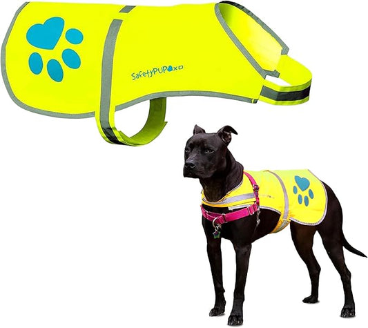 Dog Reflective Vest – Hi-Vis Fluorescent Visibility That Helps to Safeguard Your Pet On/Off Leash in Urban & Rural Areas (Yellow, Large)