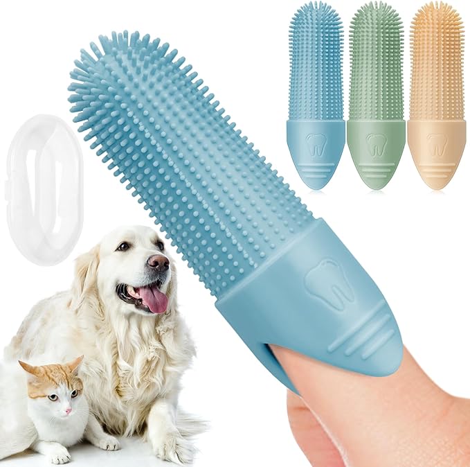 4 Pack Dog Toothbrush, 360° Cleaning Finger Brush for Dogs Teeth, Food Grade Silicone Pet Brush Fits Most Fingers, Puppy Toothbrush for Dogs & Cats Dental Care