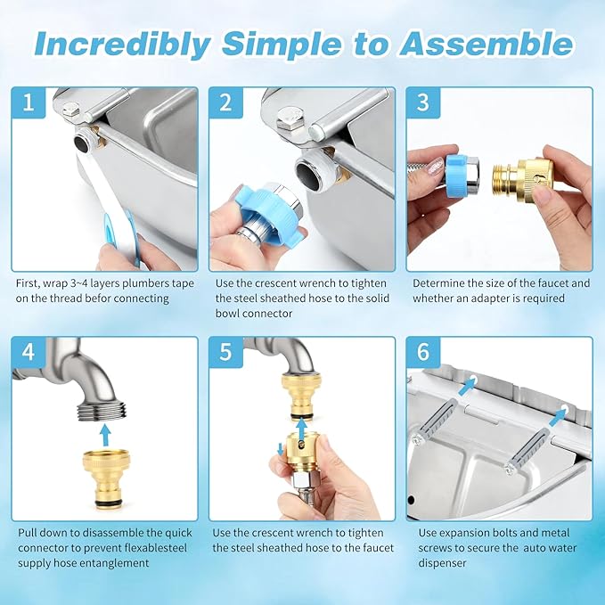 FHTONGE 304 Stainless Steel Automatic Dog Water Bowl Dispenser with Drainage and Float Valves, Large Auto Fill Dog Waterer for Outdoor Big Dogs Livestock Poultry Horse Cow Goat Pig Chicken Duck Rabbit