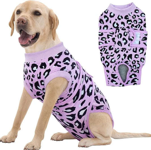 FUAMEY Recovery Suit for Dogs After Surgery,Soft Breathable Dog Bodysuit E-Collar & Cone Alternative Surgical Suit,Male Female Dog Neuter Spay Suits Anti Licking Wounds Onesie Purple Leopard XL