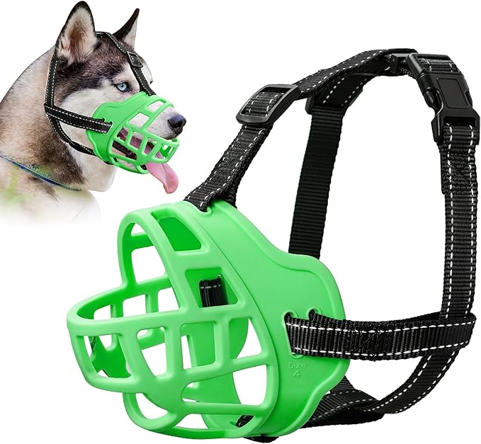Dog Muzzle for Large Dogs, Breathable Basket Muzzles for Small, Medium and X-Large Aggressive Dog, Allows Panting Drinking, Suitable for Grooming Trimming Training (6, Luminous Green)