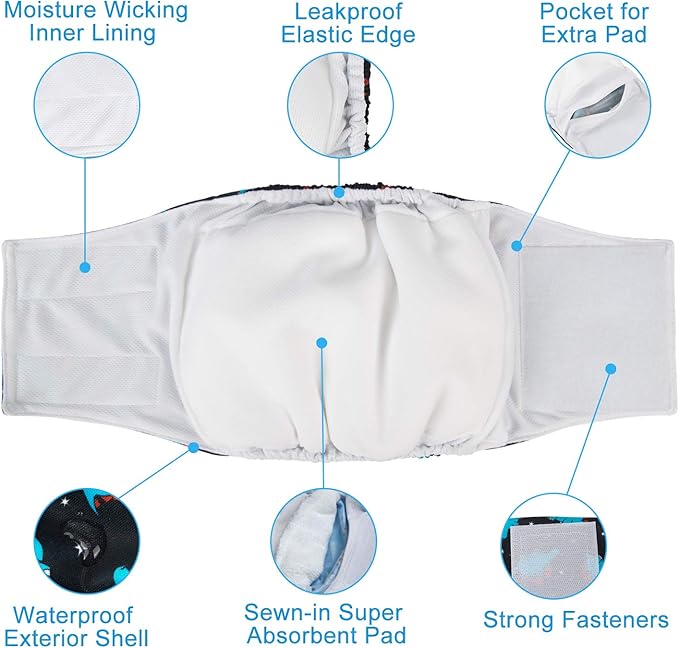 CuteBone Dog Diapers Male Washable Belly Band for Male Dogs Wraps 3pcs a Pack DM43XS