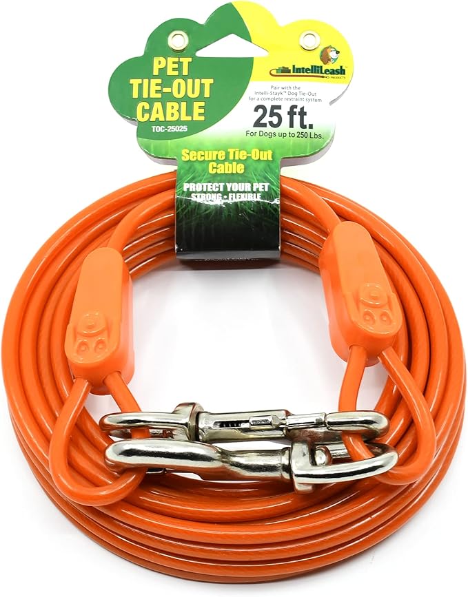 60FT Tie-Out Cables for Dogs - Strong, Safe, and Durable Dog Tie-Outs for Every Breed up to 250 Pounds - Weather and Wear Resistant Galvanized Aircraft Cable for Outside Use