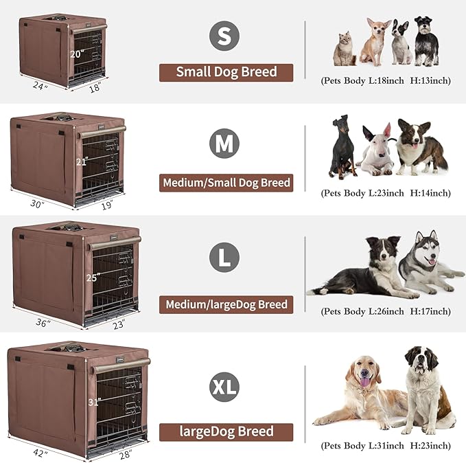 DONORO Dog Crates for Small Medium Size Dogs Indoor Double Door Dog Kennels & Houses for Puppy and Cats, Collapsible Metal Contour Dog Cages (Brown, 30.0" L x 19.0" W x 21.0" H)
