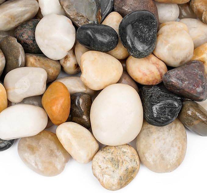 Mr. Fireglass Natural Polished Pebbles, 1 Inch Decorative Mixed Color Stones Aquarium Gravel River Rocks for Vase, Succulents, Landscaping and Home Decor (10-lb Bag)