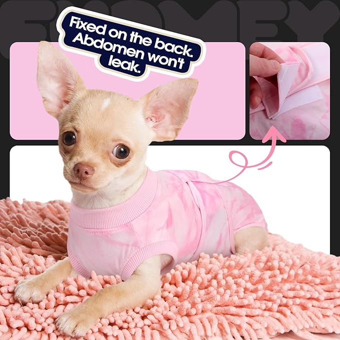FUAMEY Recovery Suit for Dogs After Surgery,Soft Breathable Dog Bodysuit E-Collar & Cone Alternative Surgical Suit,Male Female Dog Neuter Spay Suits Anti Licking Wounds Onesie Pink Tie Dye S