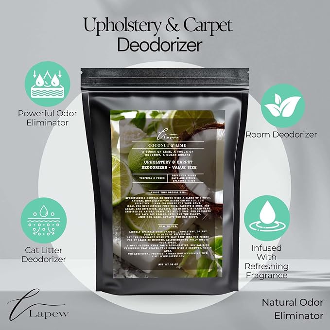 Coconut & Lime Carpet Freshener Powder Refill 36 oz | Powerful Odor Eliminator for Home | Upholstery Deodorizer | Carpet Deodorizer | Pet Urine | Cat Litter Box | Coconut Lime Verbena Fragrance