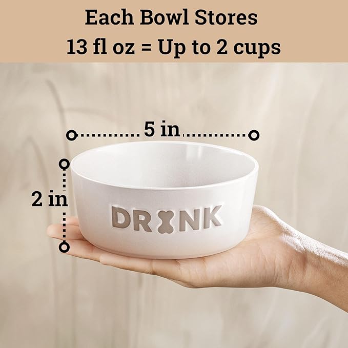 Ceramic Dog Bowl Set of 2 with Anti-Skid Base - 5" Wide x 2" Tall Ceramic Dog Bowls for Small Dogs - 2 Cup Capacity Food and Water Bowls for Dogs - Rubber Bottom Pet Bowl Set of 2 for Small Pets