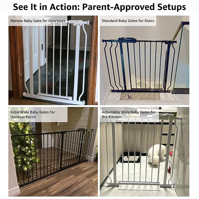 Extra Wide Baby Gate 53-57.5 Inch, Tension Mounted No Drilling, Auto Close Indoor Safety Gate for Stairs & Doorways - Metal Design for Kids and Pets, White