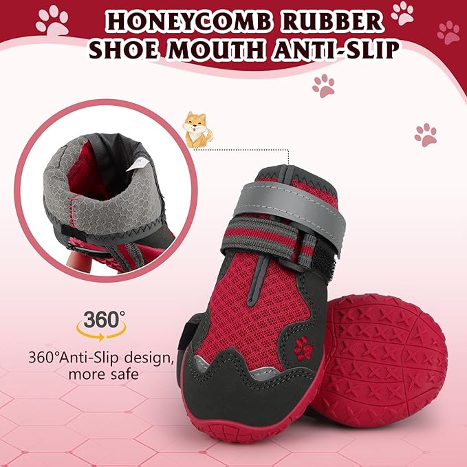 Dog Shoes for Large Medium Small Dog, Mesh Breathable Dog Shoes for Hot Pavement, Anti-Slip Dogs Boots Paw Protectors with Reflective for Outdoor Walking Indoor Hardfloors (Size 1)